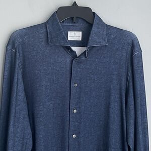Emanual Berg Modern Fit Shirt Mens L NO SIZE TAG Blue Black Geo 4 Flex Long Sl